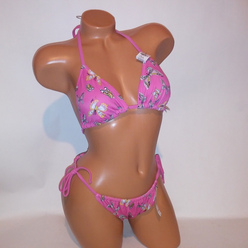 Victoria Secret PINK Swim Bikini Medium Top Large Bottom Pink Butterfly Triangle